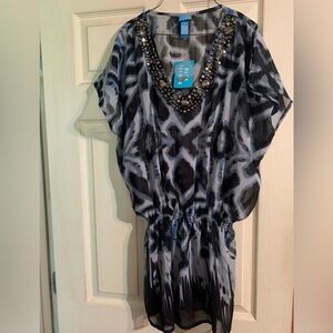 Island Blue Swimwear Cover Up Jeweled Neckline Size Medium NWT
